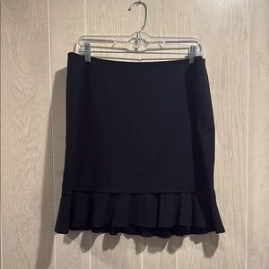 Black Mini Pencil Skirt with Ruffled Hem, Zipper & Button Closure